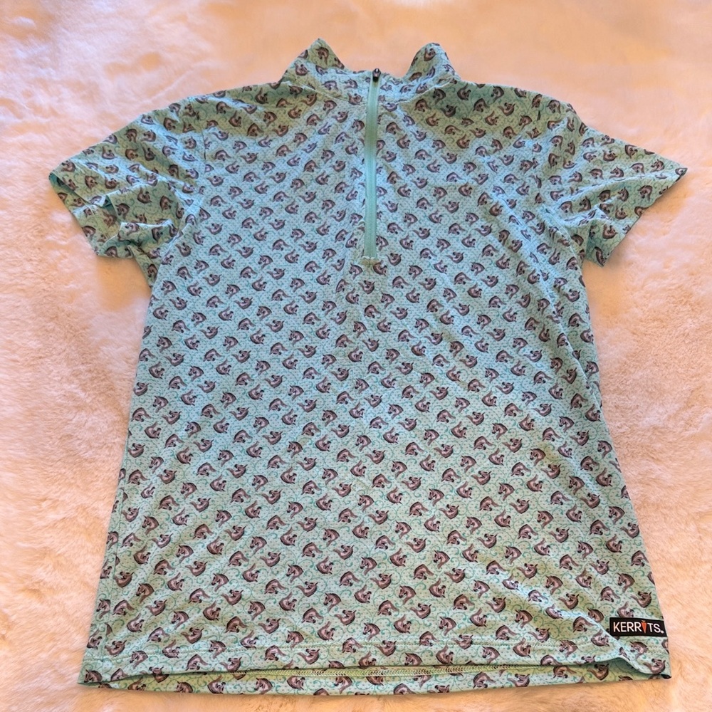 Kerrits Aqua and Maroon Patterned Half-Zip Top